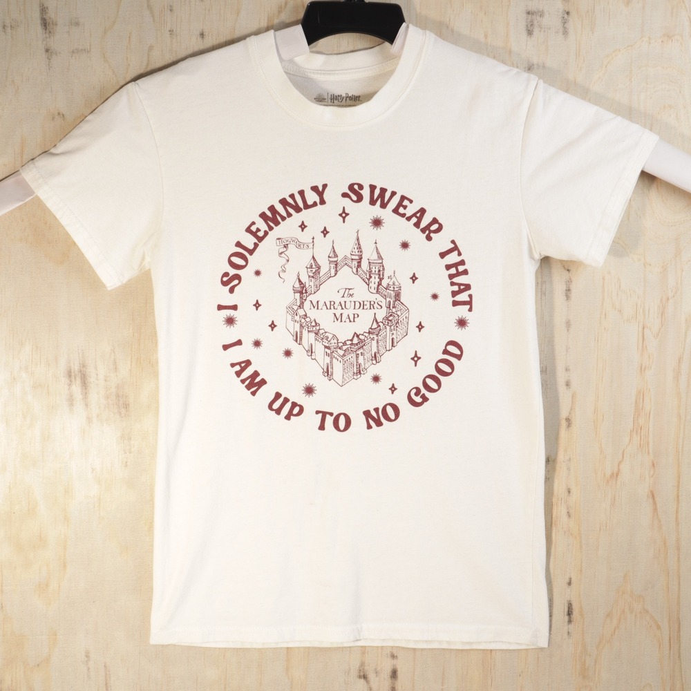 Harry Potter Marauders Map Graphic T-Shirt Cream Small I Solemnly Swear